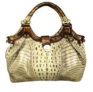 Brahmin Elisa Large Brown Croc Embossed Leather Handbag Tote